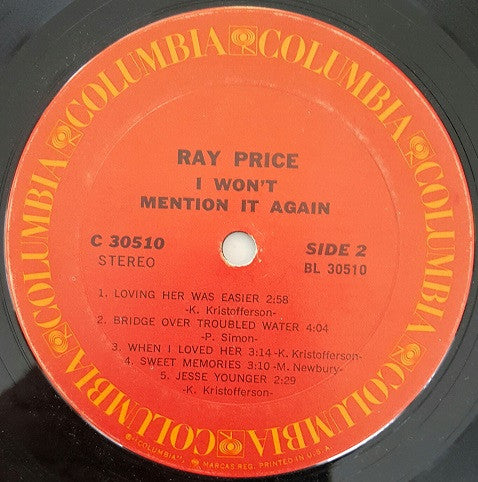 Ray Price : I Won't Mention It Again (LP, Album, Ter)