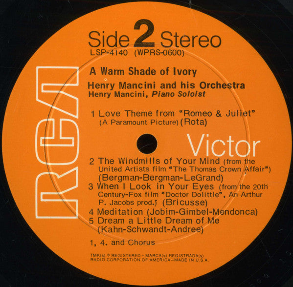 Henry Mancini And His Orchestra And Chorus : A Warm Shade Of Ivory (LP, Album, RP)