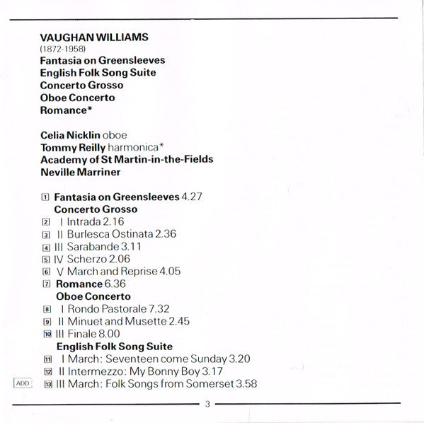 Ralph Vaughan Williams, Sir Neville Marriner : Fantasia On Greensleeves / English Folk Song Suite (CD, Comp)
