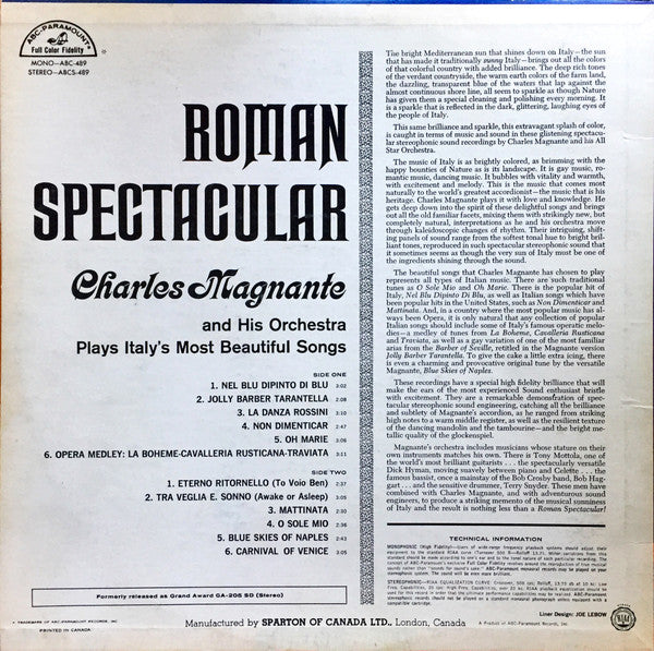 Charles Magnante And His Orchestra : Roman Spectacular (LP, Album)