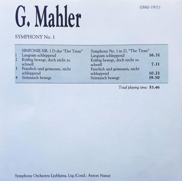 Gustav Mahler, Simfonični Orkester RTV Ljubljana, Anton Nanut : Symphony No. 1 (CD, Album)