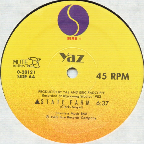 Yazoo : Nobody's Diary / State Farm (12", Spe)