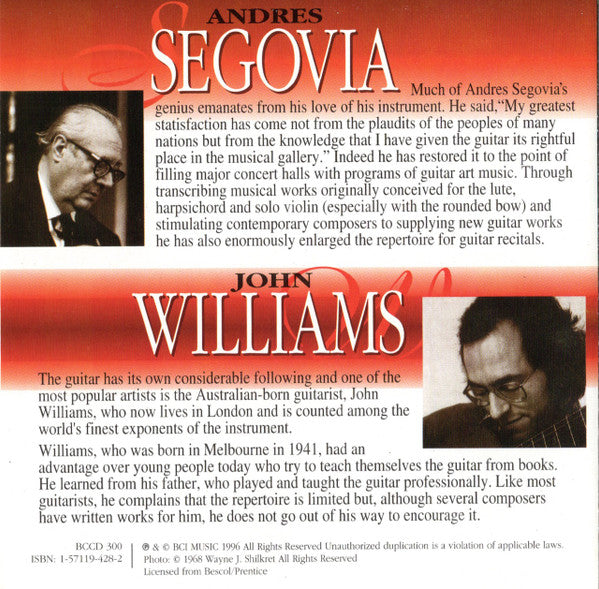 Andrés Segovia & John Williams (7) : Guitar Virtuosos (CD, Comp)