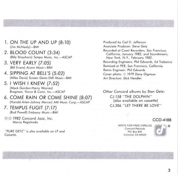 Stan Getz Quartet : Pure Getz (CD, Album)