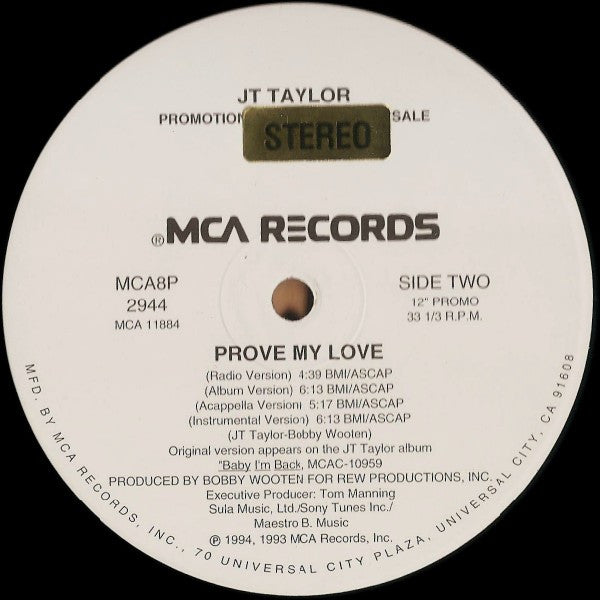 J.T. Taylor : Prove My Love (12", Promo)