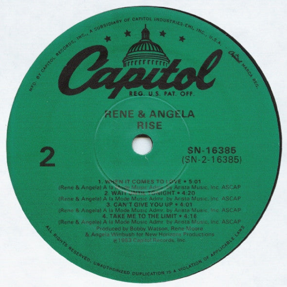 René & Angela : Rise (LP, Album, RE)