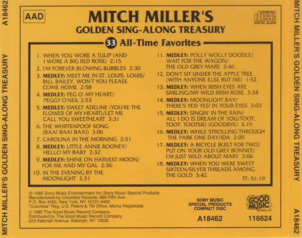 Mitch Miller : Mitch Miller's Golden Sing-Along Treasury: 33 All-Time Favorites (CD, Comp, RE)