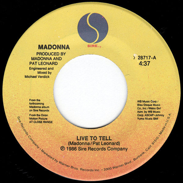 Madonna : Live To Tell (7", Single, SRC)