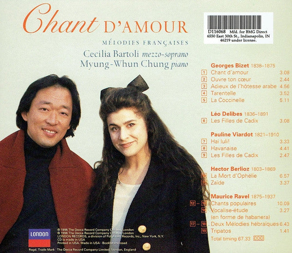 Cecilia Bartoli, Myung-Whun Chung : Chant D'Amour - Mélodies Françaises (CD, Album, Club)