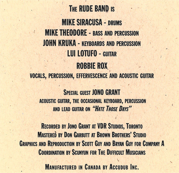 Robbie Rox And The Rude Band (2) : The Big Screw (CD, Album)