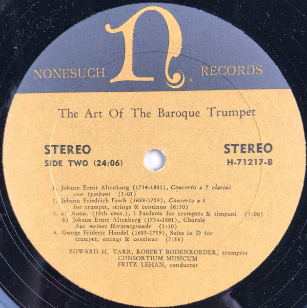 Edward H. Tarr, Robert Bodenröder, Consortium Musicum (2), Fritz Lehan : The Art Of The Baroque Trumpet (LP, Album)