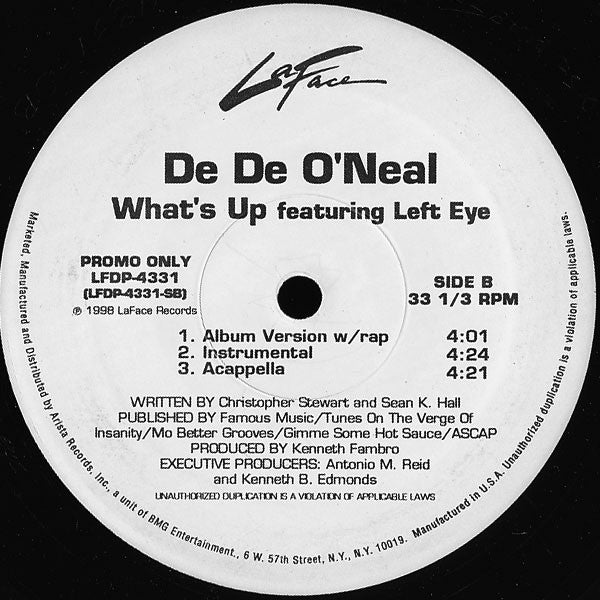 De De O'Neal Featuring Lisa "Left Eye" Lopes : What's Up (12", Promo)