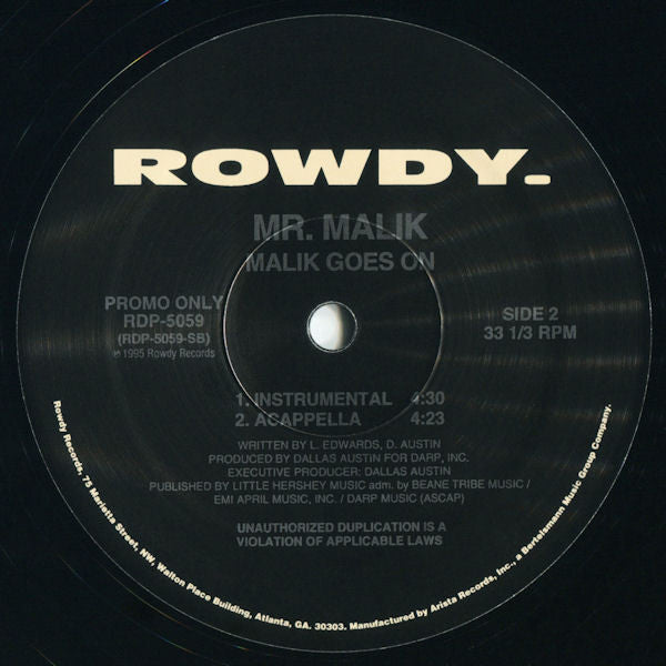 Mr. Malik : Malik Goes On (12", Promo)