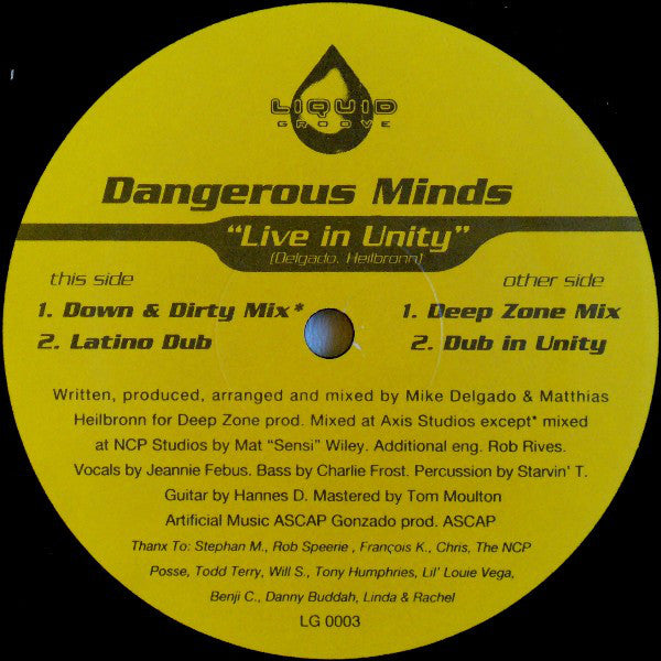 Dangerous Minds : Live In Unity (12")
