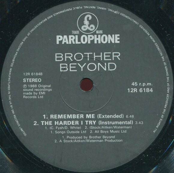 Brother Beyond : The Harder I Try (12", Single)