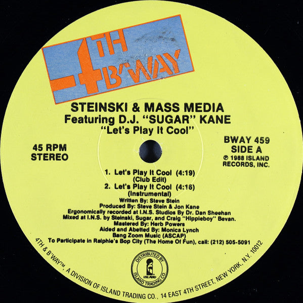 Steinski & Mass Media Featuring DJ 'Sugar' Kane : Let's Play It Cool (12")