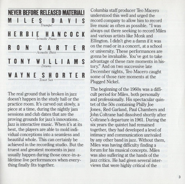 Miles Davis : Cookin' At The Plugged Nickel (CD, Album, RM, RP)