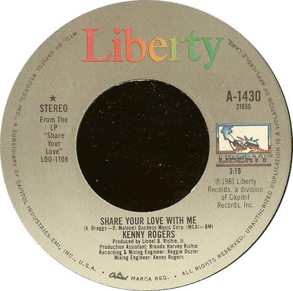 Kenny Rogers : Share Your Love With Me / Greybeard (7", Single, Jac)