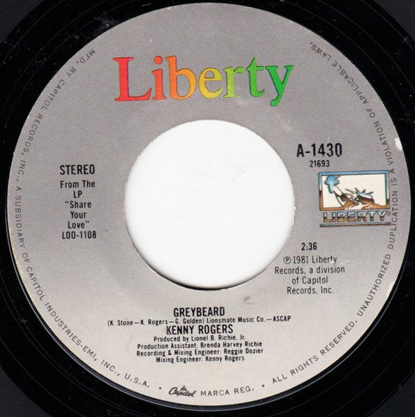Kenny Rogers : Share Your Love With Me / Greybeard (7", Single, Jac)