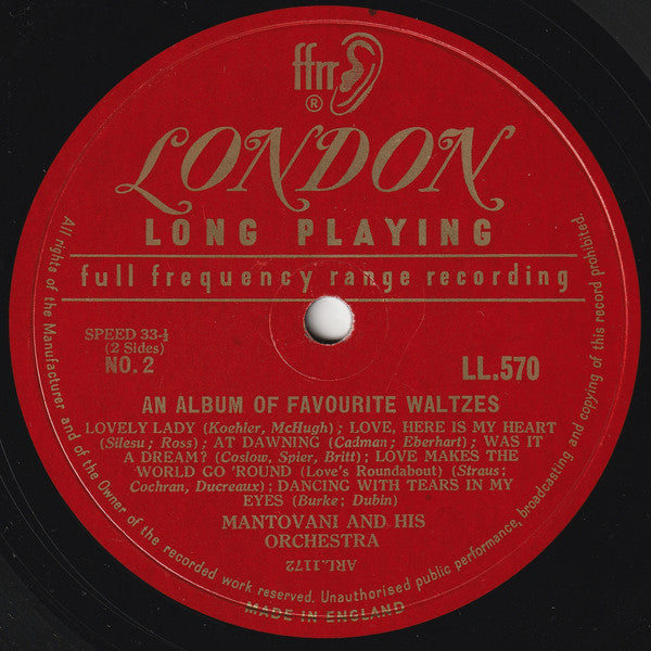 Mantovani And His Orchestra : A Collection Of Favorite Waltzes (LP, Album, Mono)