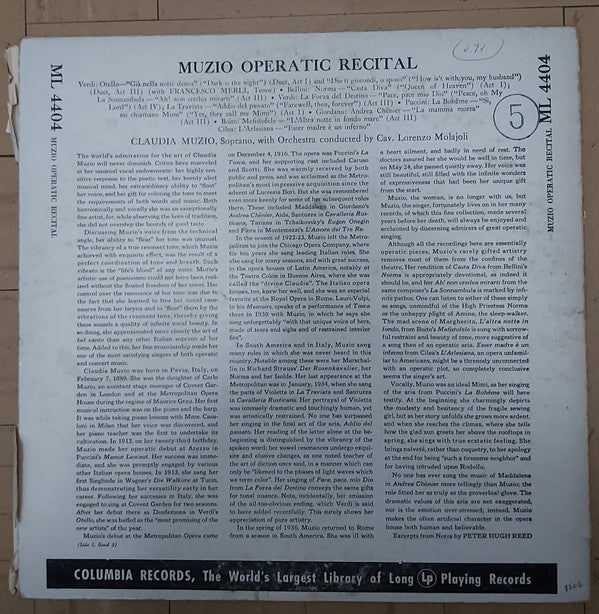 Claudia Muzio : Muzio Operatic Recital (LP, Comp)