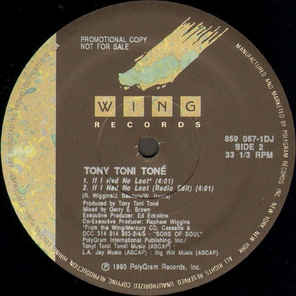 Tony! Toni! Toné! : If I Had No Loot (12", Single, Promo)