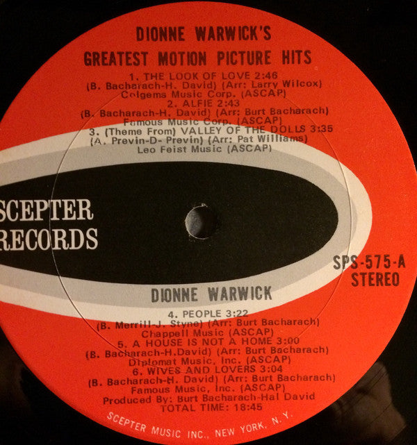 Dionne Warwick : Dionne Warwick's Greatest Motion Picture Hits (LP, Album, Comp, Uni)