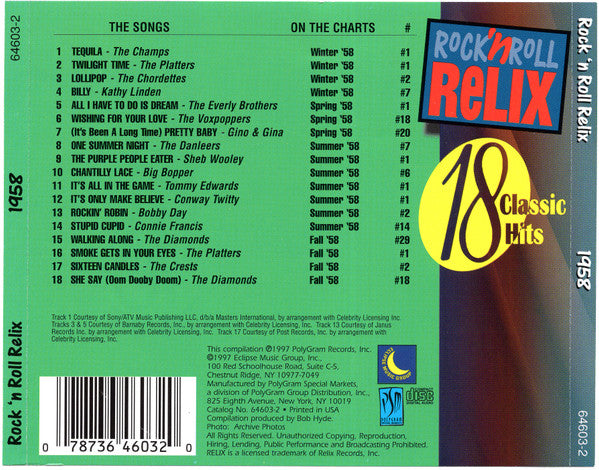 Various : Rock 'N Roll Relix: 1958 (CD, Comp)