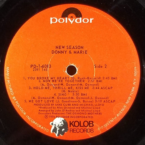 Donny & Marie Osmond : New Season (LP, Album, Ric)