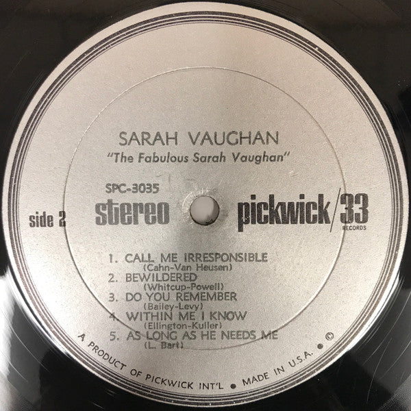 Sarah Vaughan : The Fabulous Sarah Vaughan (LP)