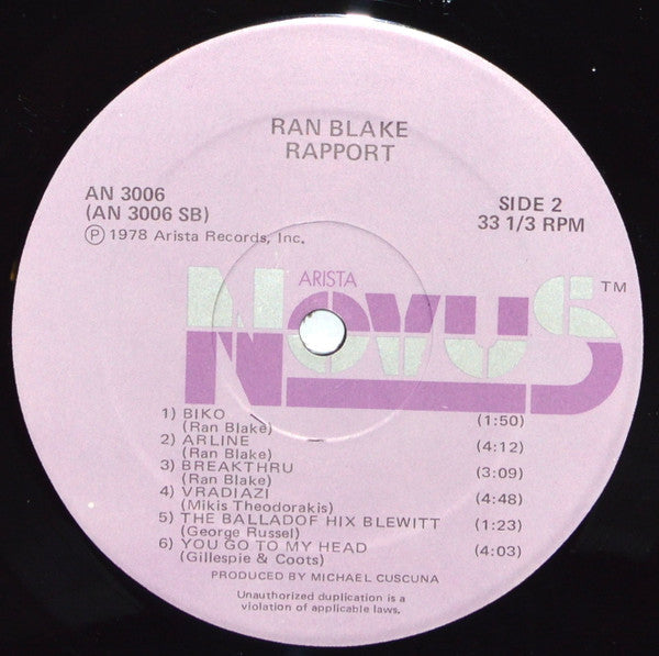 Ran Blake : Rapport (LP, Album)
