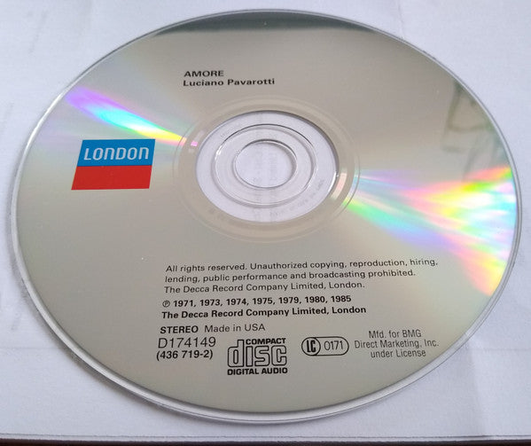 Luciano Pavarotti : Amore (Romantic Italian Love Songs) (CD, Comp, Club)