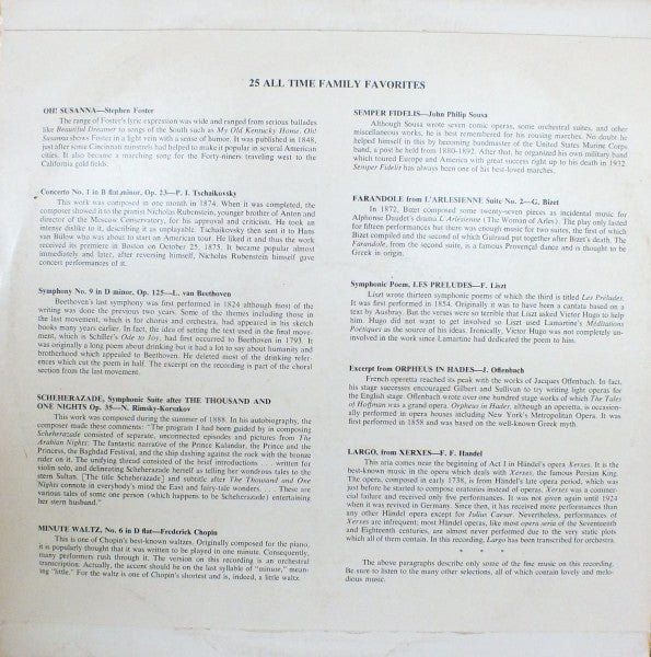 Unknown Artist : 25 All Time Family Favorites (LP, Comp)