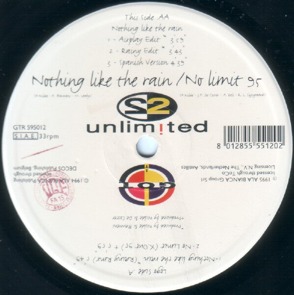 2 Unlimited : Nothing Like The Rain / No Limit 95 (12")