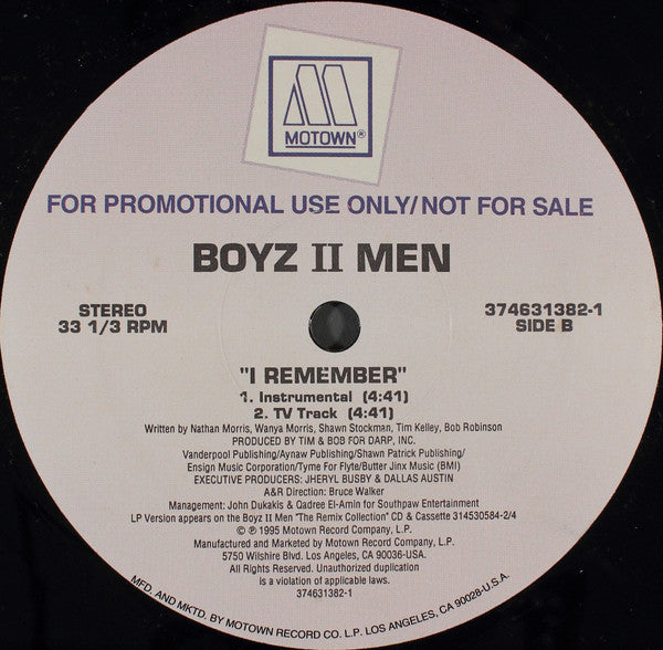 Boyz II Men : I Remember (12", Promo)