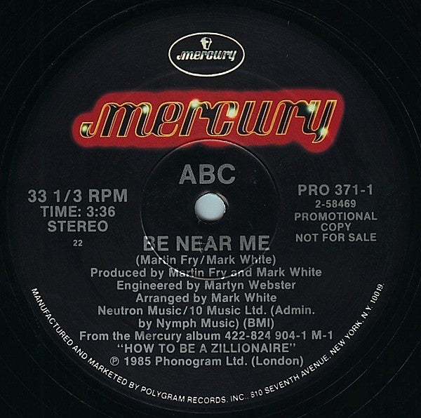 ABC : Be Near Me (12", Single, Promo)