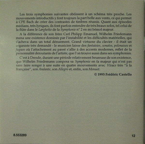 Carl Philipp Emanuel Bach, Wilhelm Friedemann Bach - Salzburger Kammerphilharmonie, Yoon Kuk Lee : Sinfonias Wq. 183, Nos. 1 - 4 / Sinfonia In F Major (CD, Album)