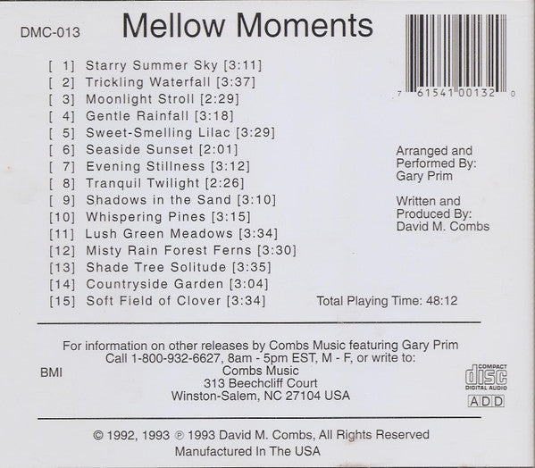 Gary Prim : Mellow Moments (Original Instrumental Compositions) (CD, Album)