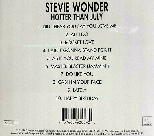 Stevie Wonder : Hotter Than July (CD, Album)