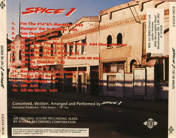 Spice 1 : 187 He Wrote (CD, Album, Club)