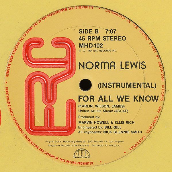 Norma Lewis : For All We Know (12", Maxi)