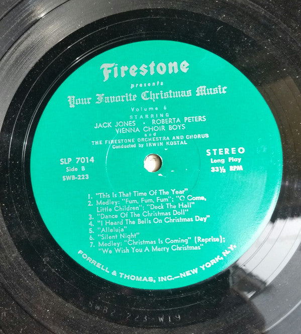 Jack Jones • Roberta Peters • Die Wiener Sängerknaben With Irwin Kostal And The Firestone Orchestra And Chorus : Firestone Presents Your Favorite Christmas Music Volume 6 (LP, Album, Jac)