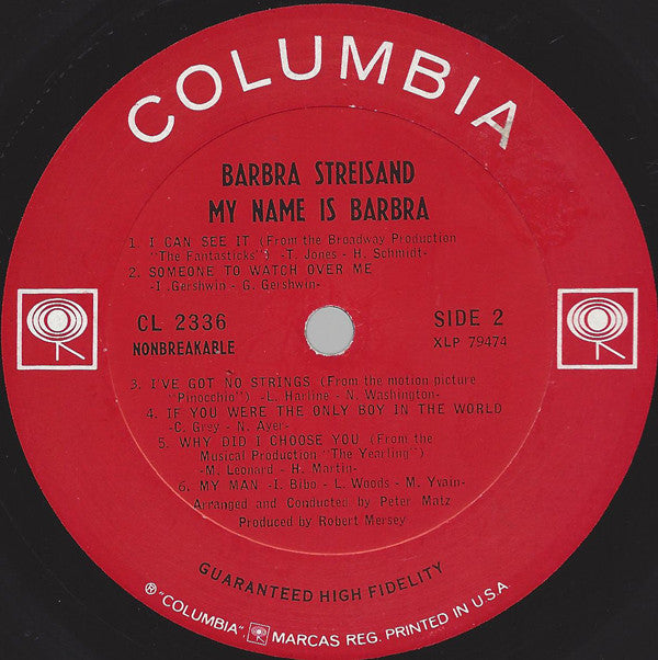 Barbra Streisand : My Name Is Barbra (LP, Album, Mono)
