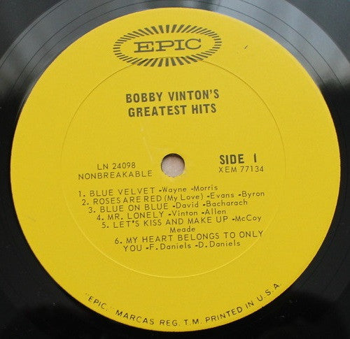 Bobby Vinton : Bobby Vinton's Greatest Hits (LP, Comp, Mono, RP)