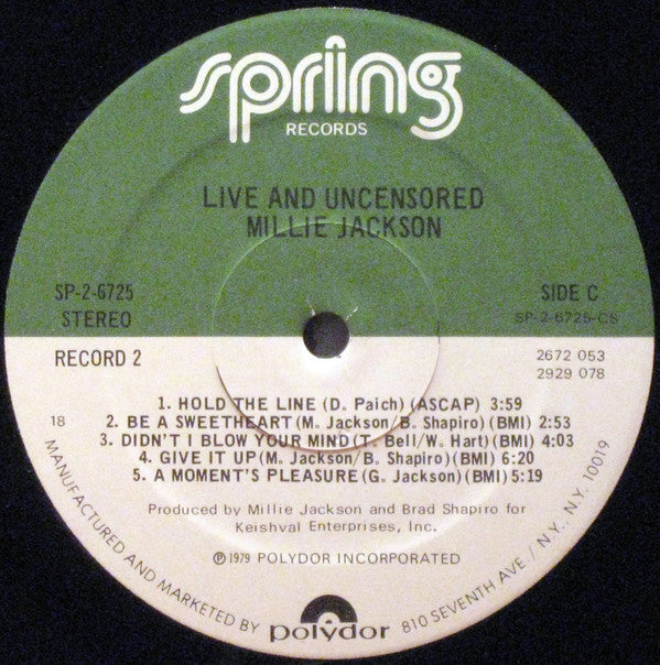 Millie Jackson : Live And Uncensored (2xLP, Album, Pre)