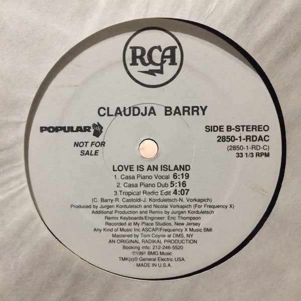 Claudja Barry : Love Is An Island (12", Promo)