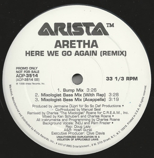 Aretha Franklin : Here We Go Again (Remix) (12", Promo)