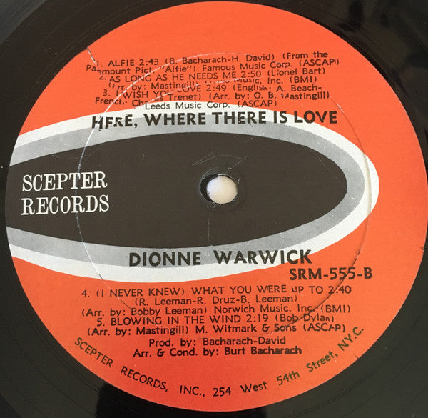 Dionne Warwick : Here Where There Is Love (LP, Album, Mono)