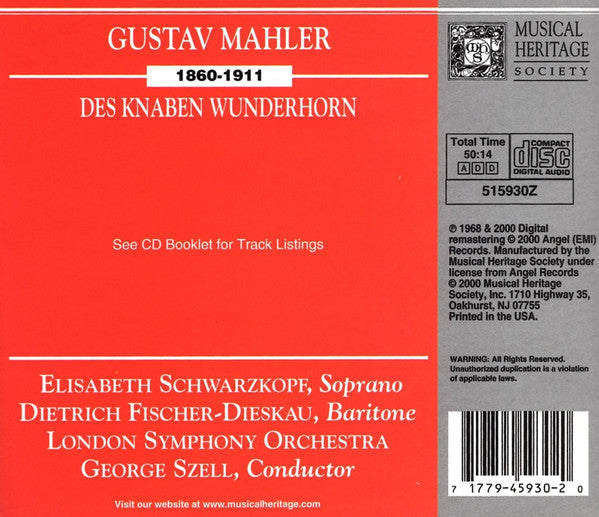 Gustav Mahler, Elisabeth Schwarzkopf, Dietrich Fischer-Dieskau, George Szell, The London Symphony Orchestra : Des Knaben Wunderhorn (CD, RE, RM)