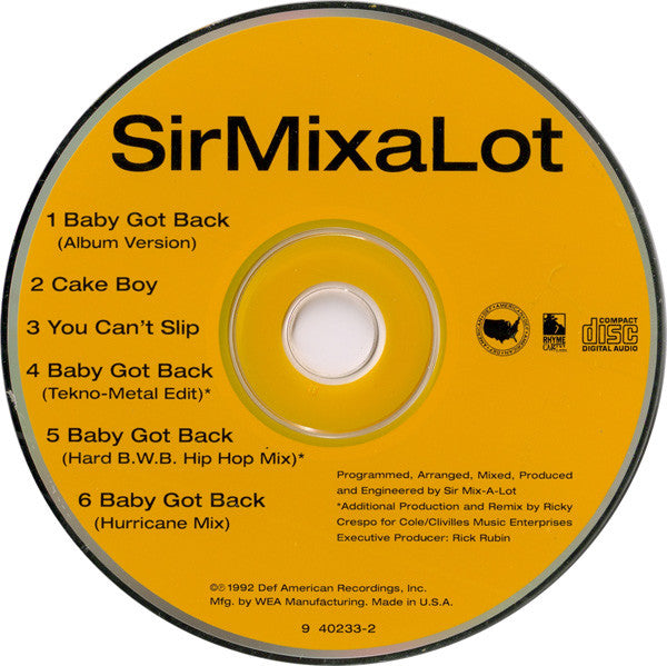 Sir Mix-A-Lot : Baby Got Back (CD, Maxi, Dig)
